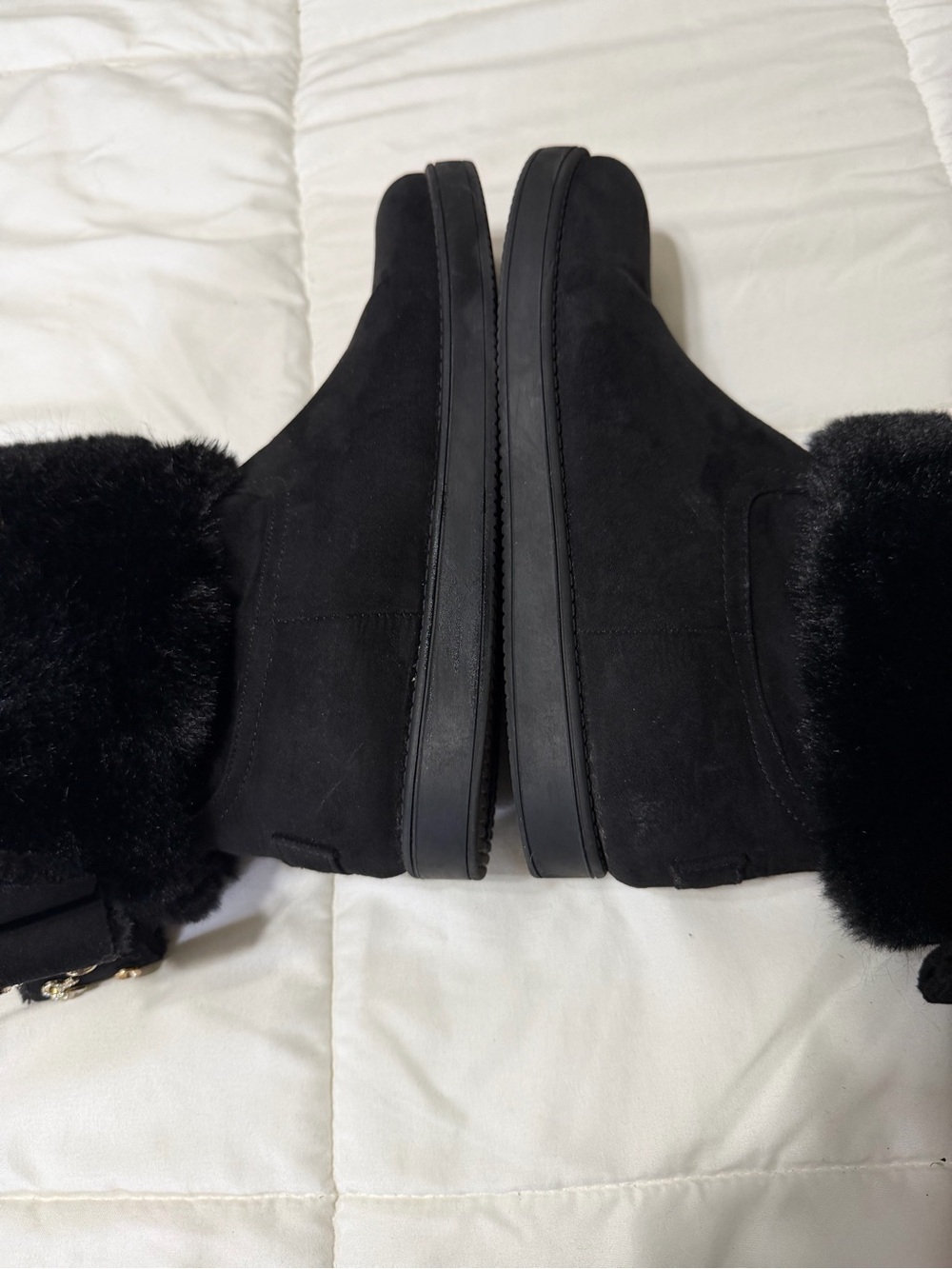 GBG Los Angeles Black Faux-Fur Winter Ankle Boots - Picture 6 of 9